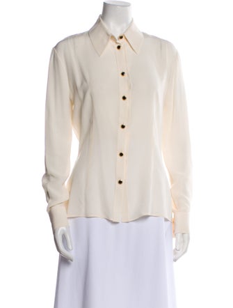 Alessandra Rich Silk Long Sleeve Button-Up Top