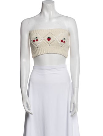 Alessandra Rich Alpaca Floral Print Crop Top