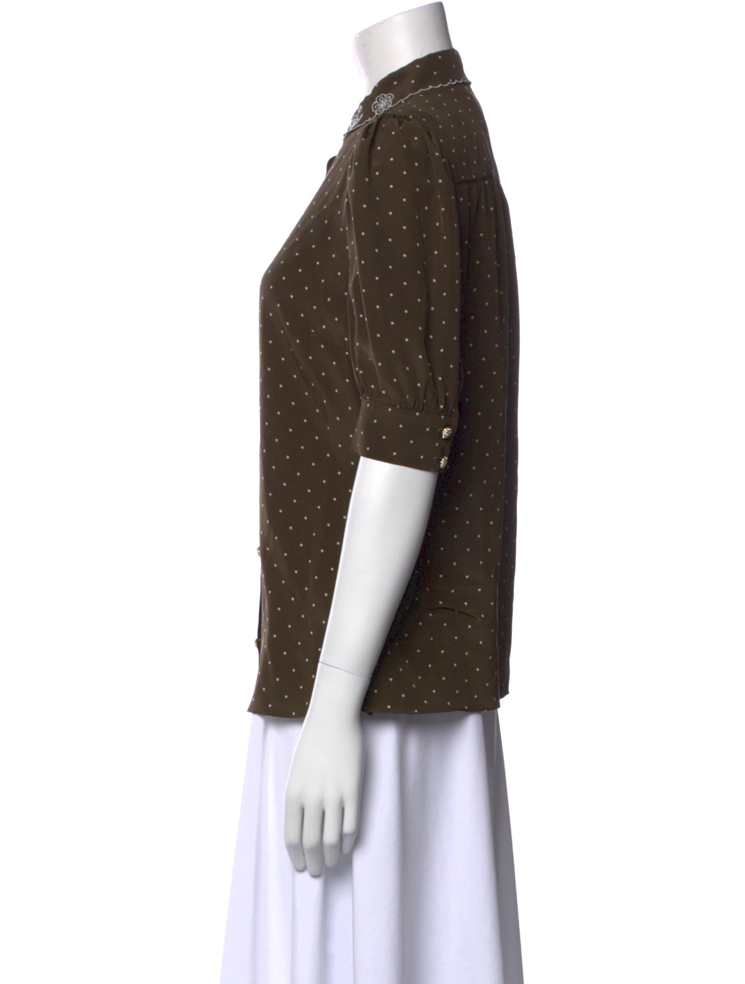 Alessandra Rich Silk Polka Dot Print Button-Up Top