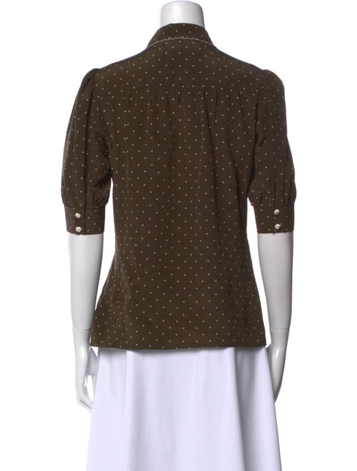 Alessandra Rich Silk Polka Dot Print Button-Up Top