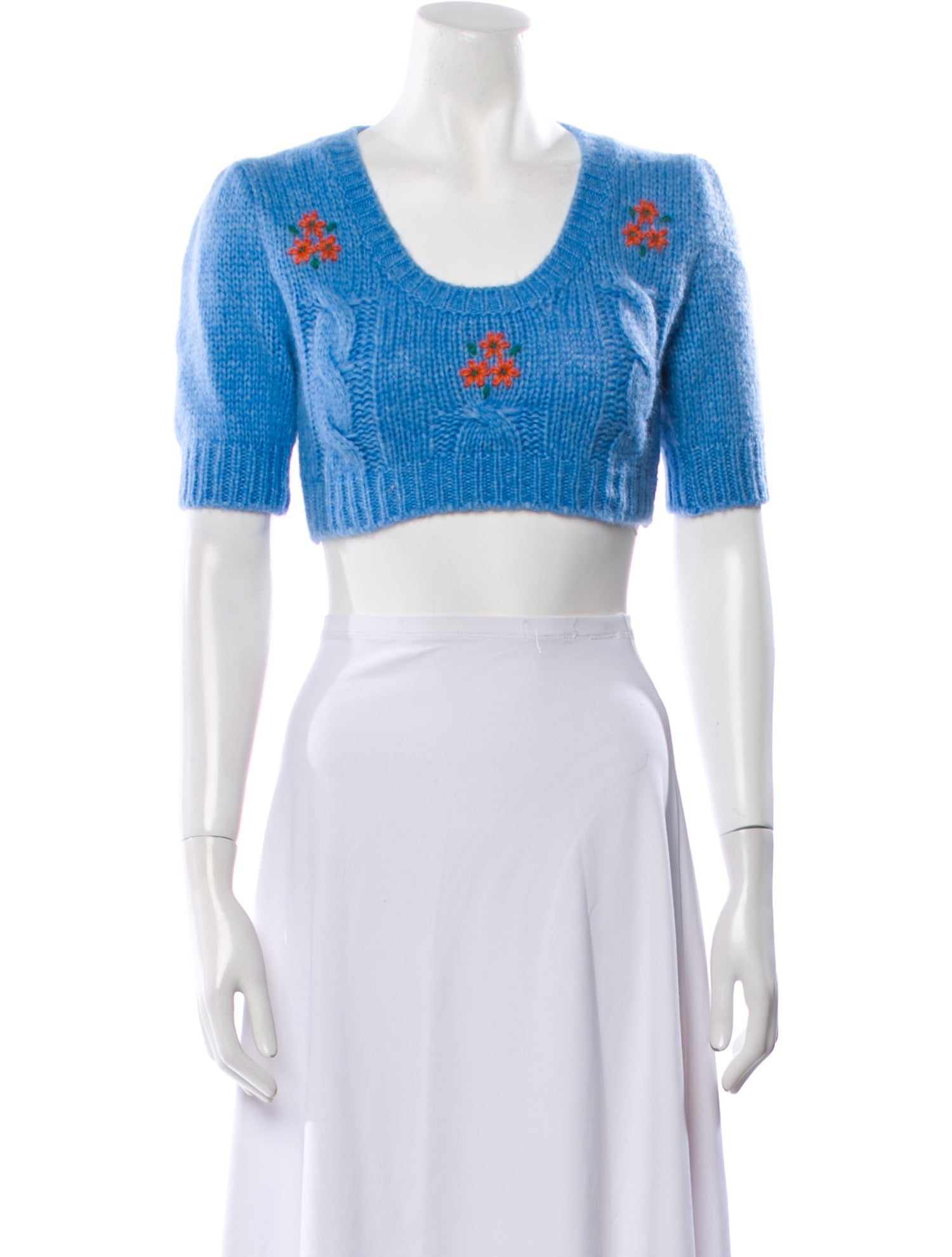 Alessandra Rich Crochet Floral Print Sweater