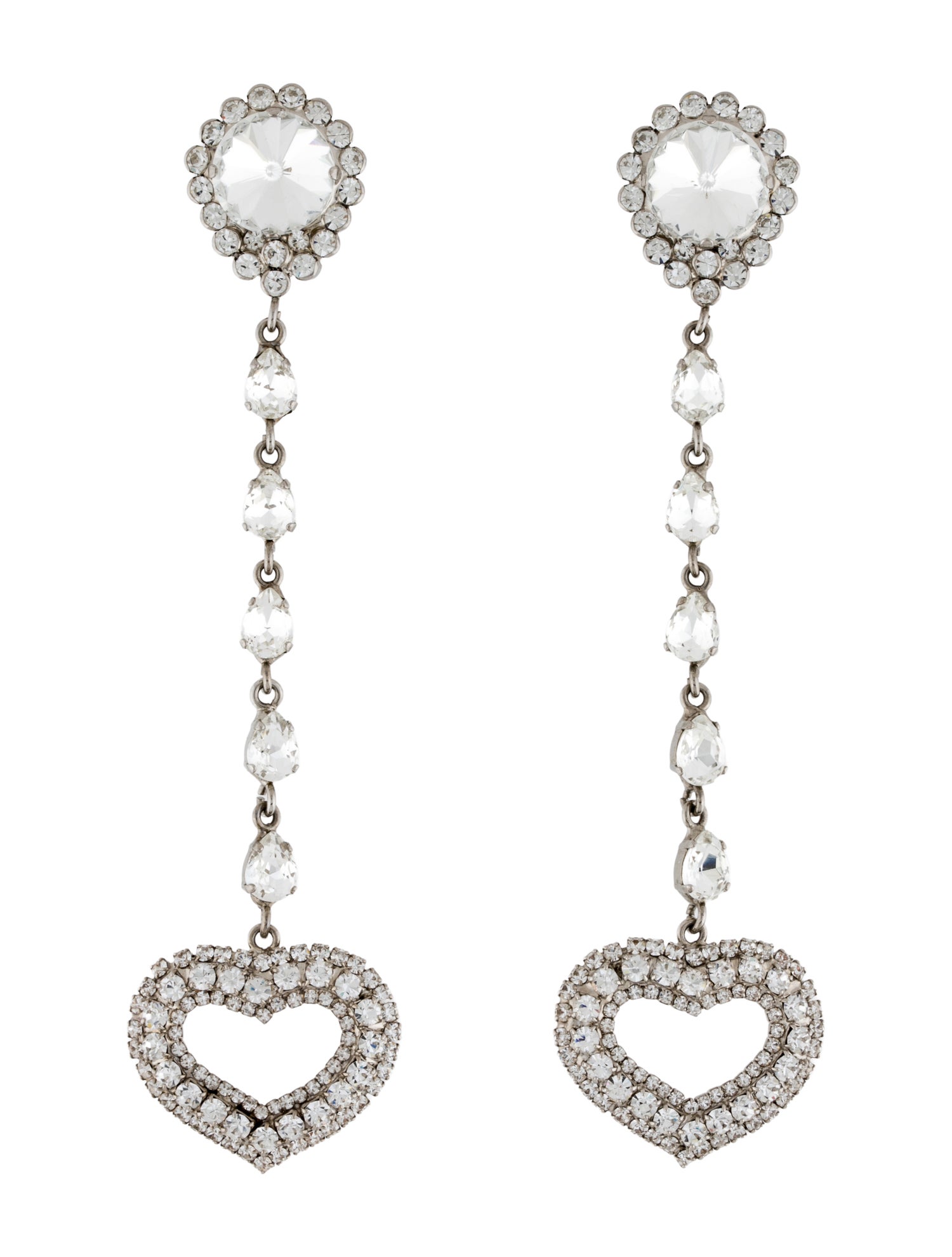 Alessandra Rich Crystal Heart Drop Clip-On Earrings