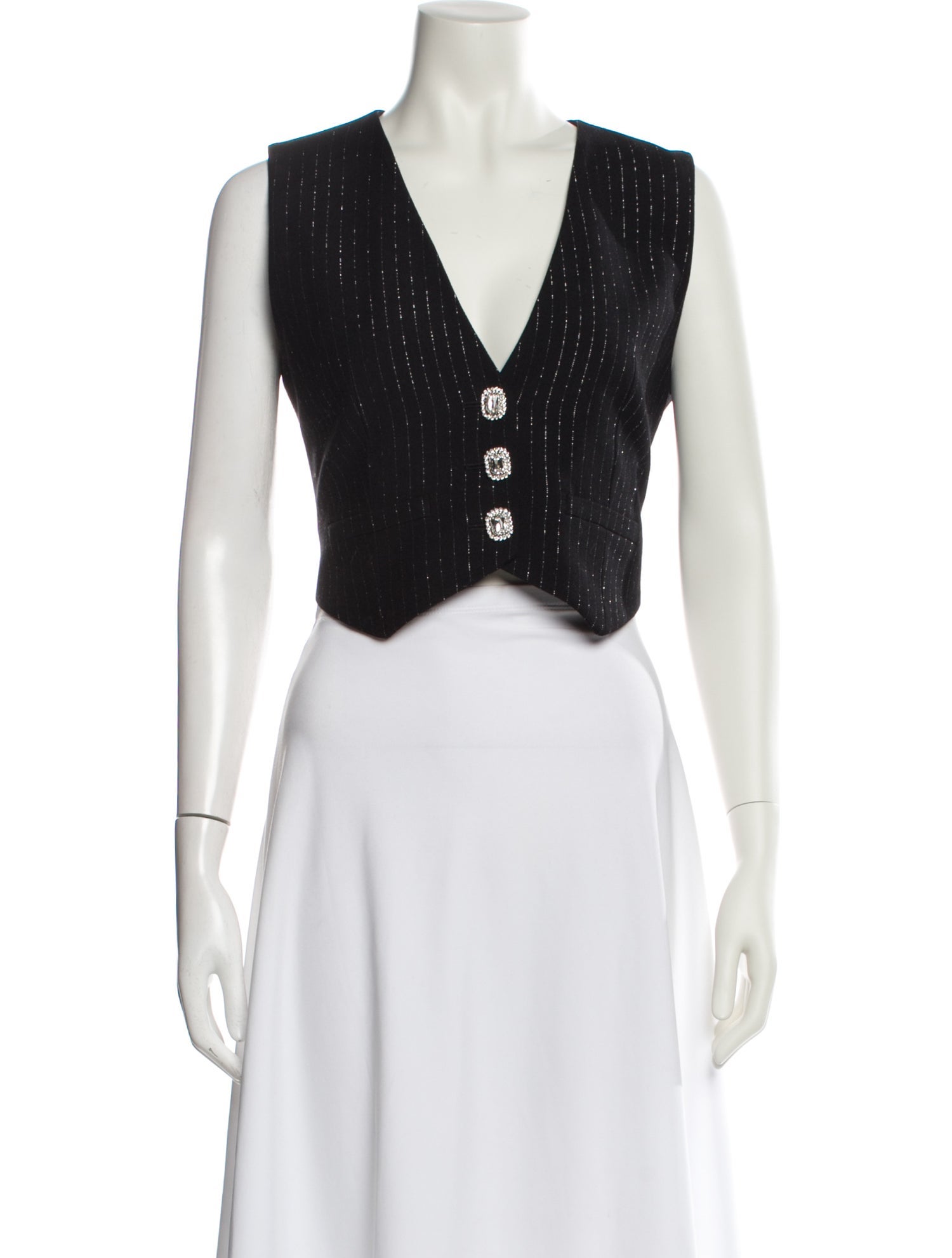 Alessandra Rich Virgin Wool V-Neck Crop Top