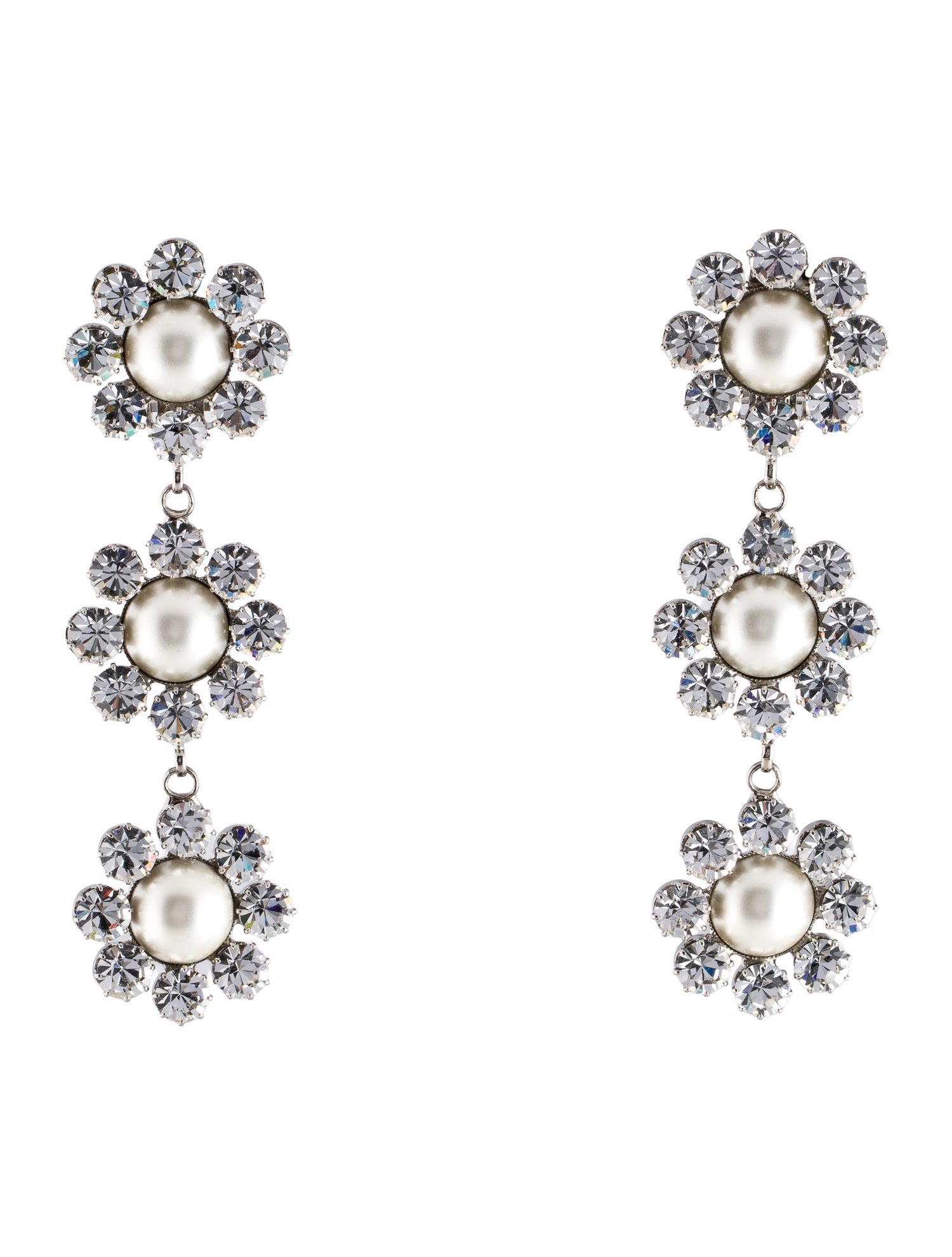 Alessandra Rich Faux Pearl & Crystal Clip-On Drop Earrings