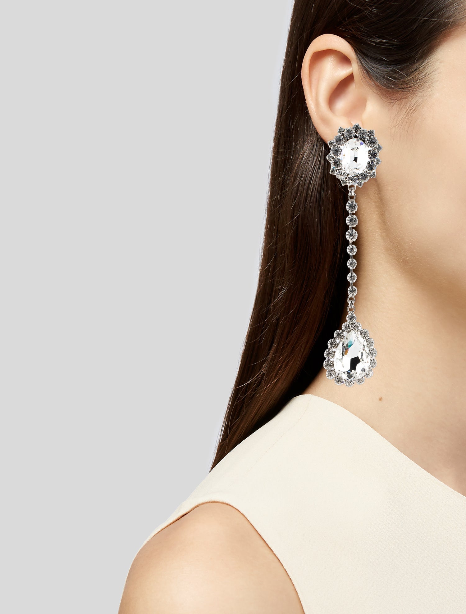 Alessandra Rich Long Crystal Drop Clip-On Earrings