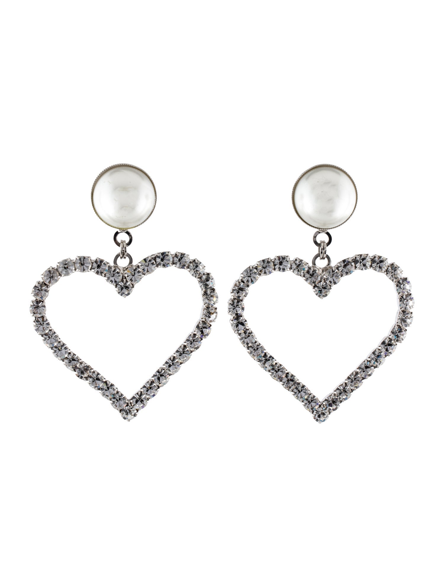 Alessandra Rich Faux Pearl & Crystal Heart Clip-On Earrings