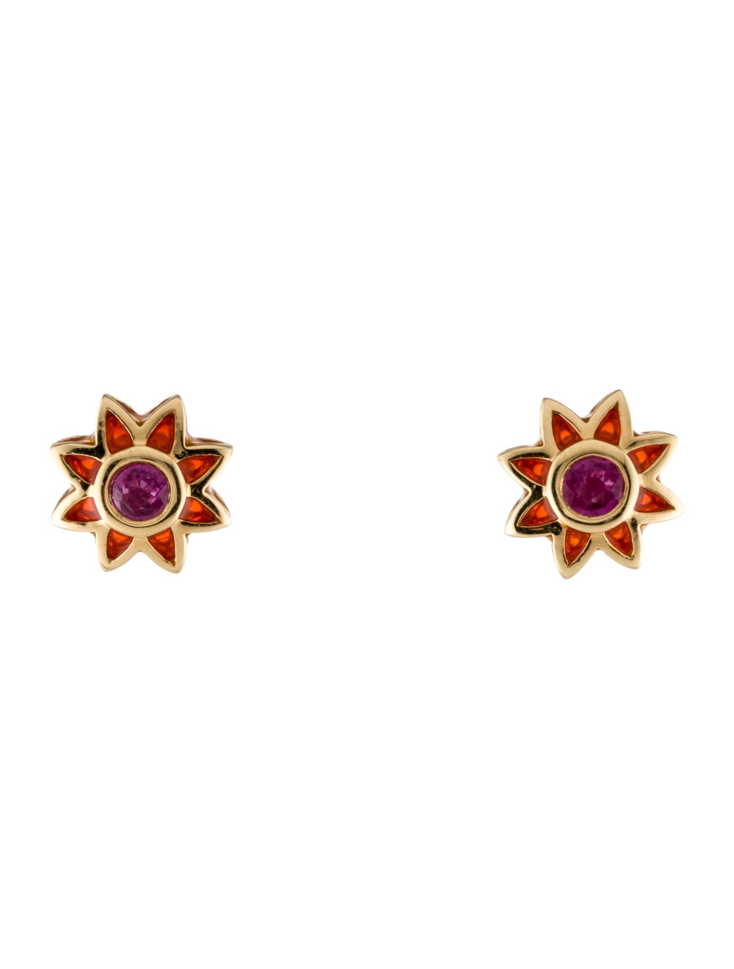 ARK 18K Sapphire & Enamel Sun Stud Earrings