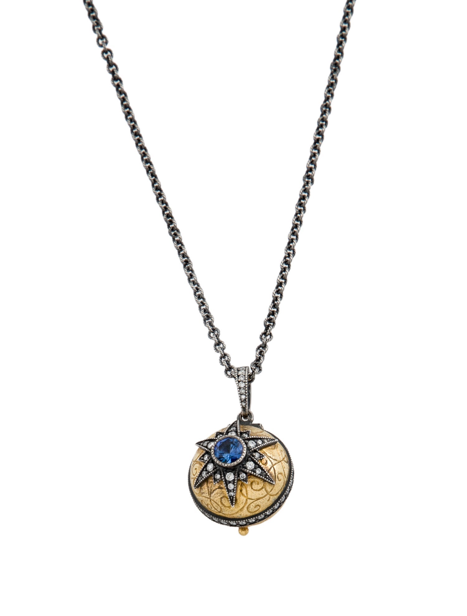 Arman Sarkisyan Sapphire & Diamond Starburst Poison Ball Locket Pendant Necklace