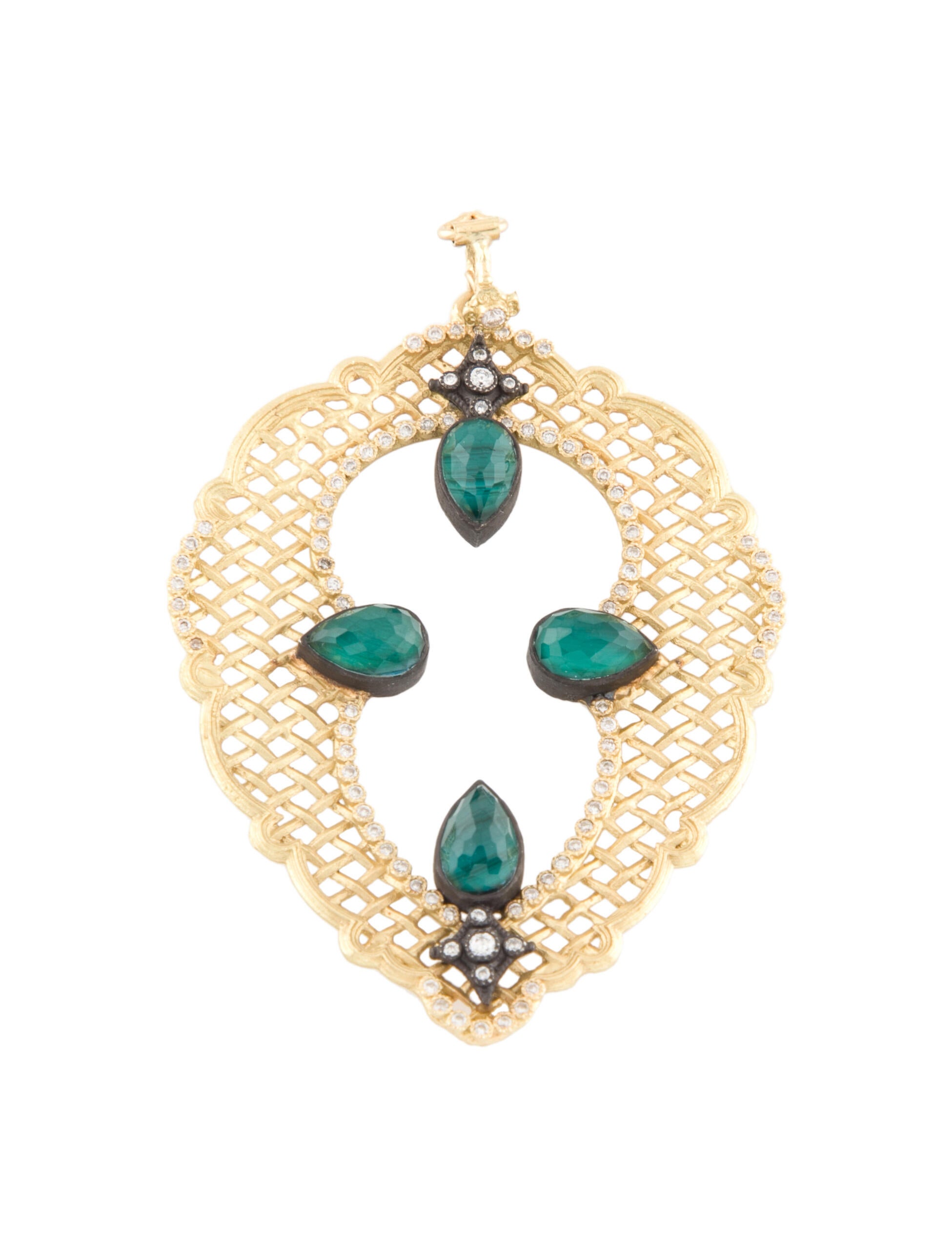 Armenta Diamond, Malachite & Quartz Doublet Enhancer Pendant 18K
