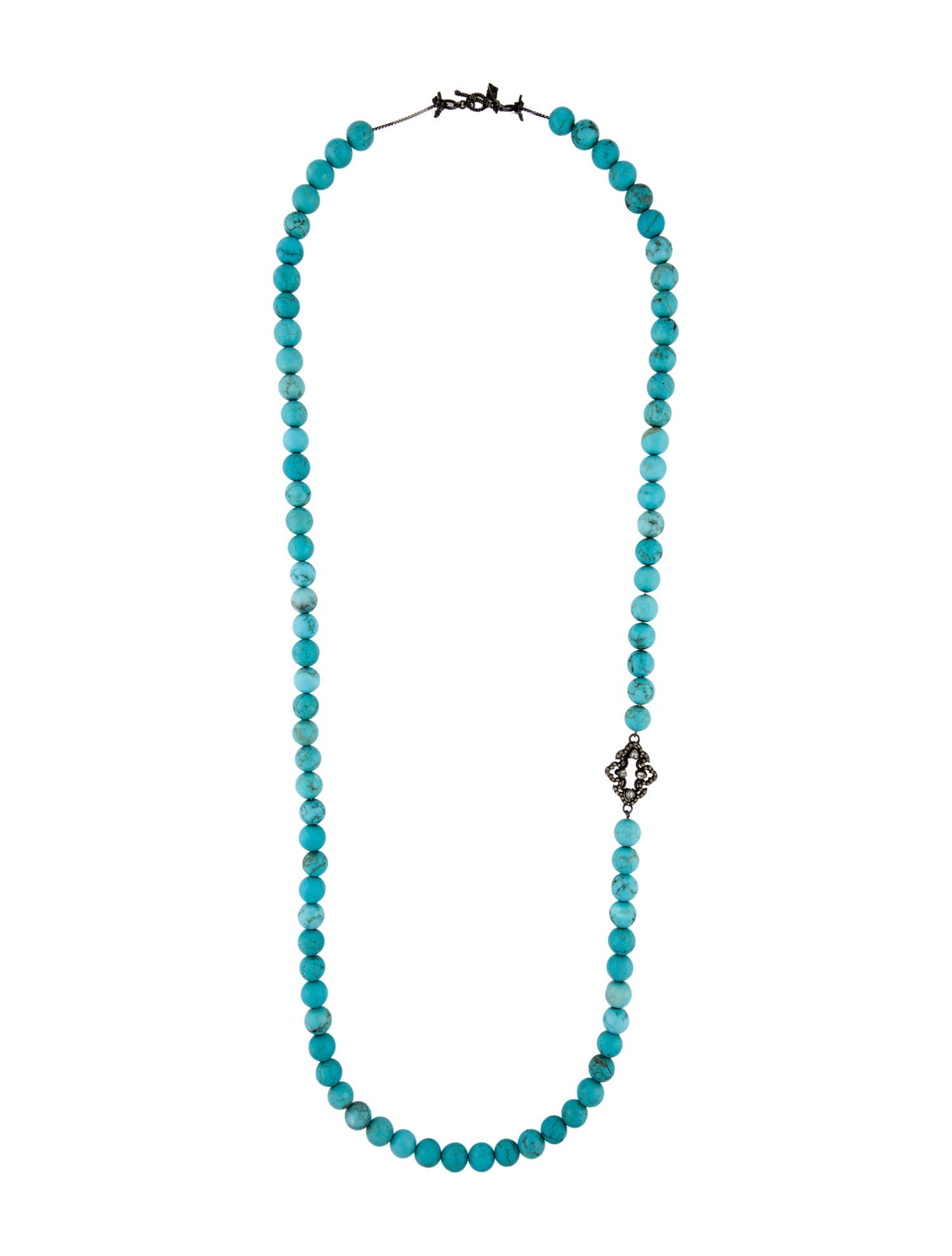 Armenta Dyed Magnesite, Sapphire & Diamond Scroll Bead Strand Necklace