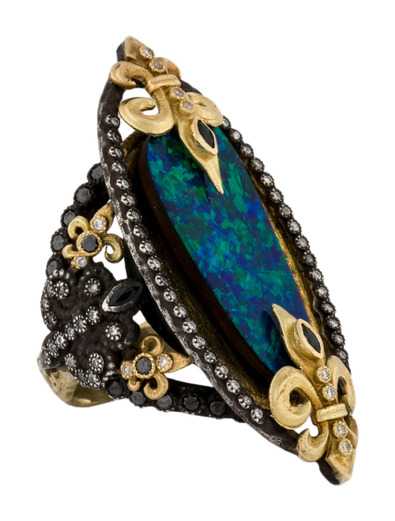 Armenta Opal Doublet, Sapphire & Diamond Midnight Fleur de Lis Cocktail Ring
