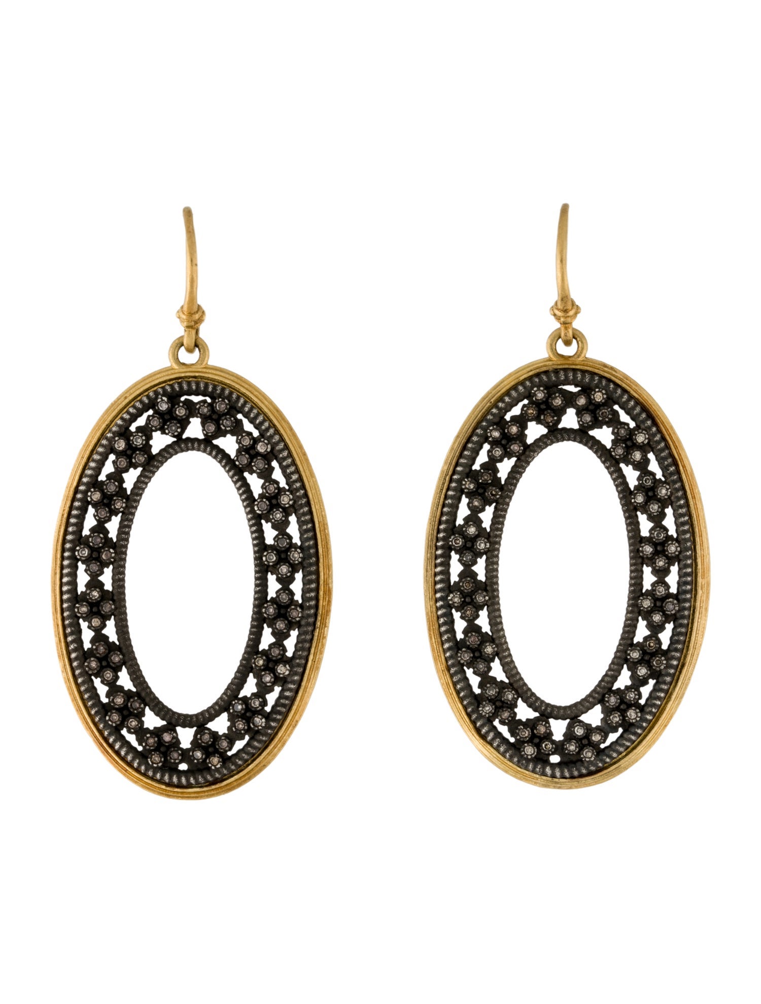 Armenta Two-Tone Diamond Hollow Oval Drop Earrings