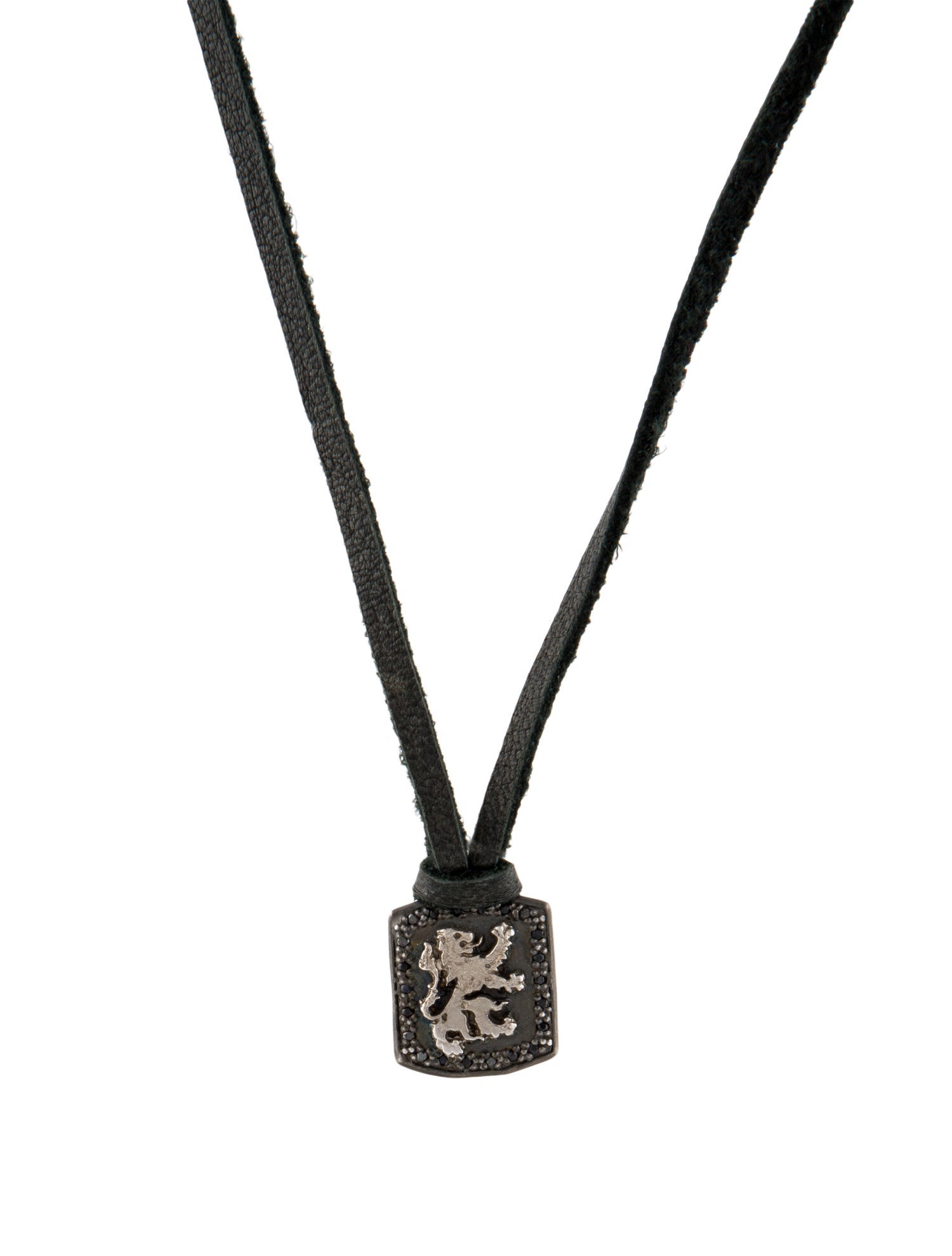 Armenta Lion Shield Pendant Leather Necklace