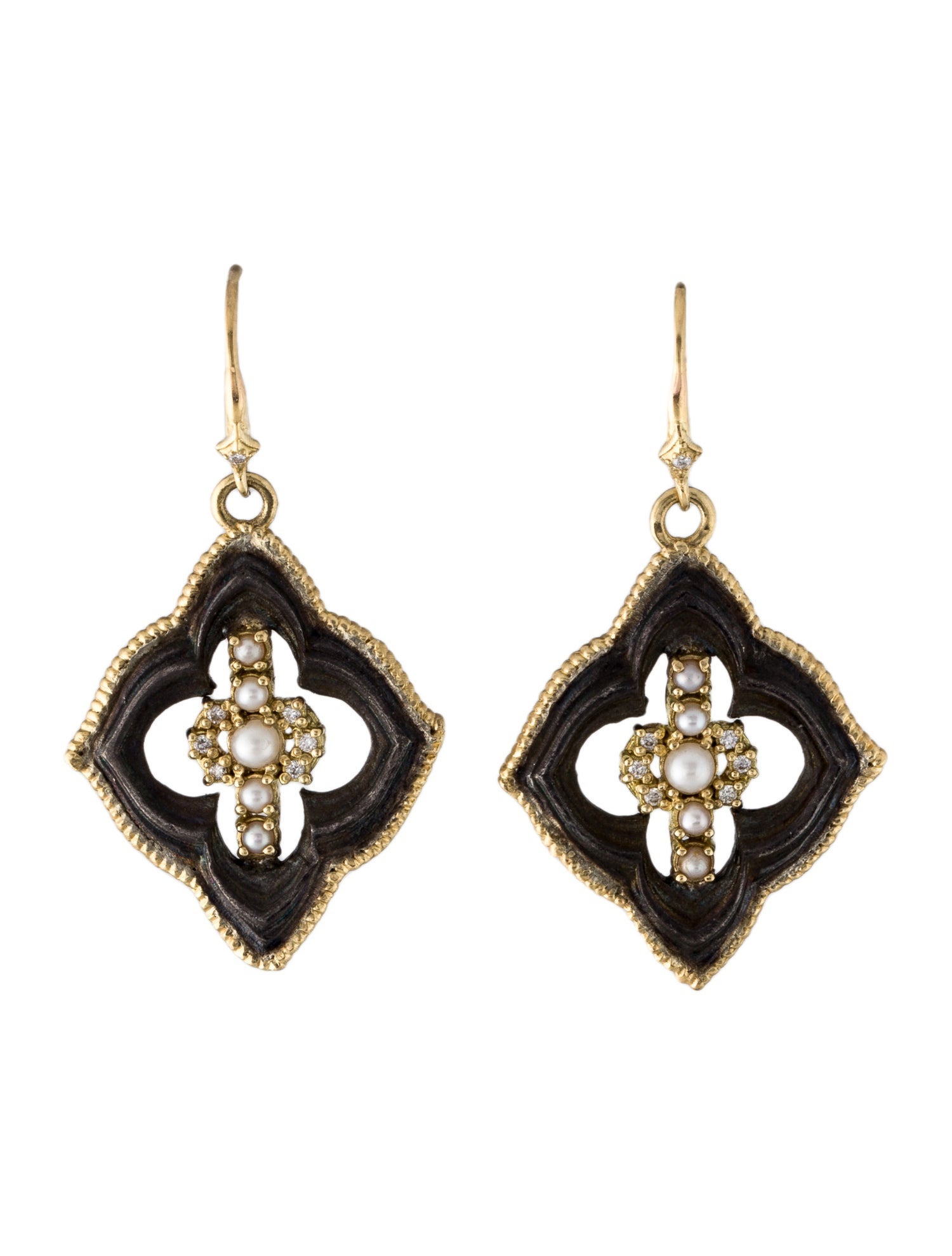 Armenta Pearl & Diamond Scroll Drop Earrings