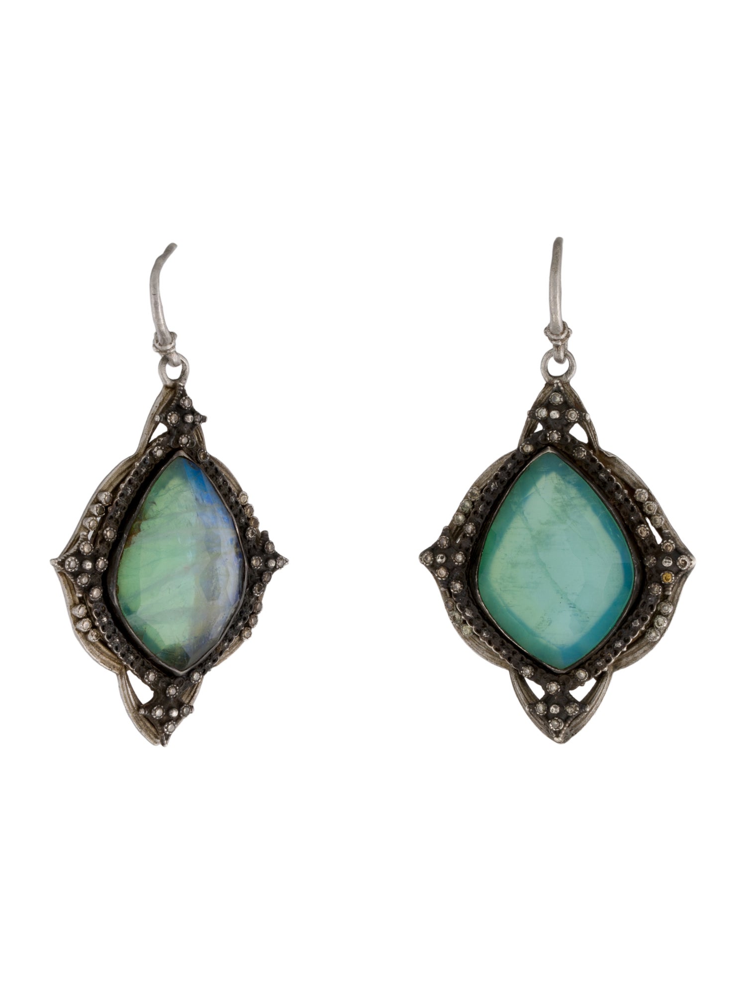 Armenta Moonstone Labradorite & Dyed Chalcedony Doublet & Diamond Drop Earrings