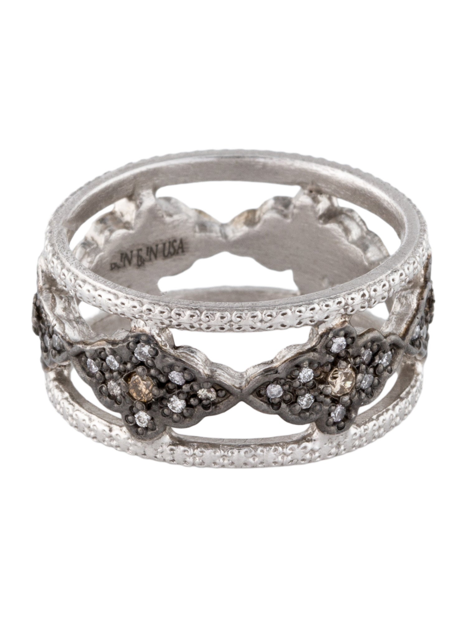 Armenta Diamond Grey Scroll Stations Stack Wide Ring