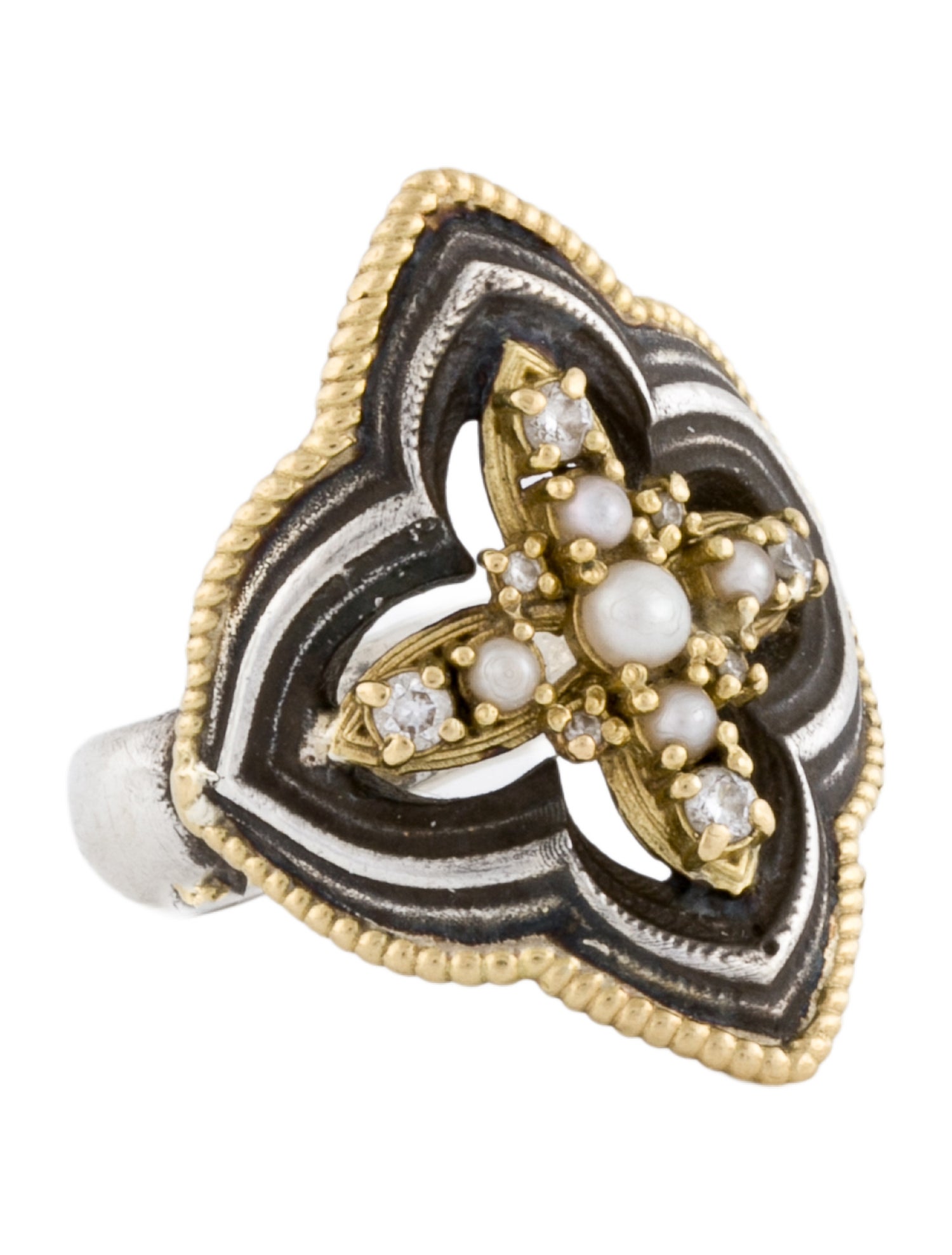 Armenta Pearl & Diamond Open Scroll Statement Ring