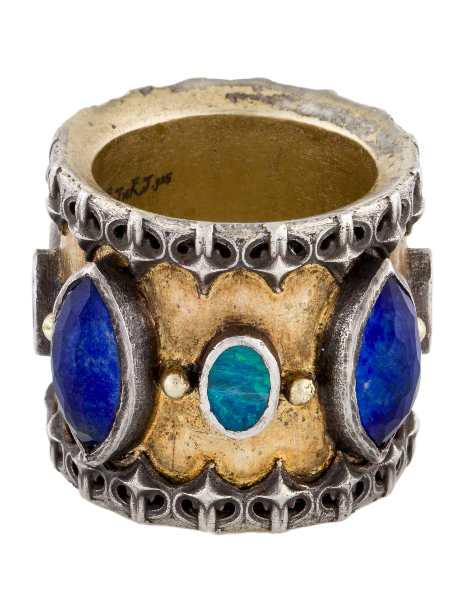 Armenta Opal, Quartz & Lapis Lazuli Doublet Scalloped Wide Band