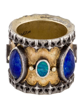 Armenta Opal, Quartz & Lapis Lazuli Doublet Scalloped Wide Band