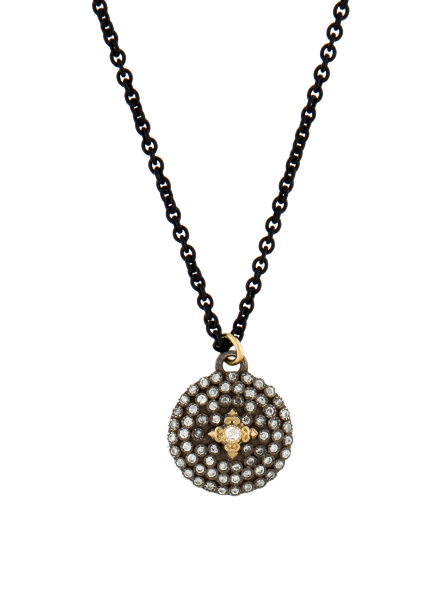 Armenta Diamond Old World Midnight Round Shield Pendant Necklace