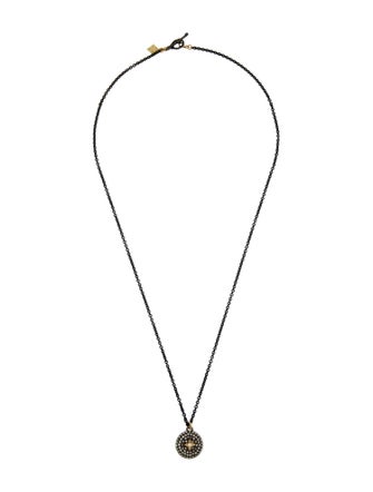 Armenta Diamond Old World Midnight Round Shield Pendant Necklace