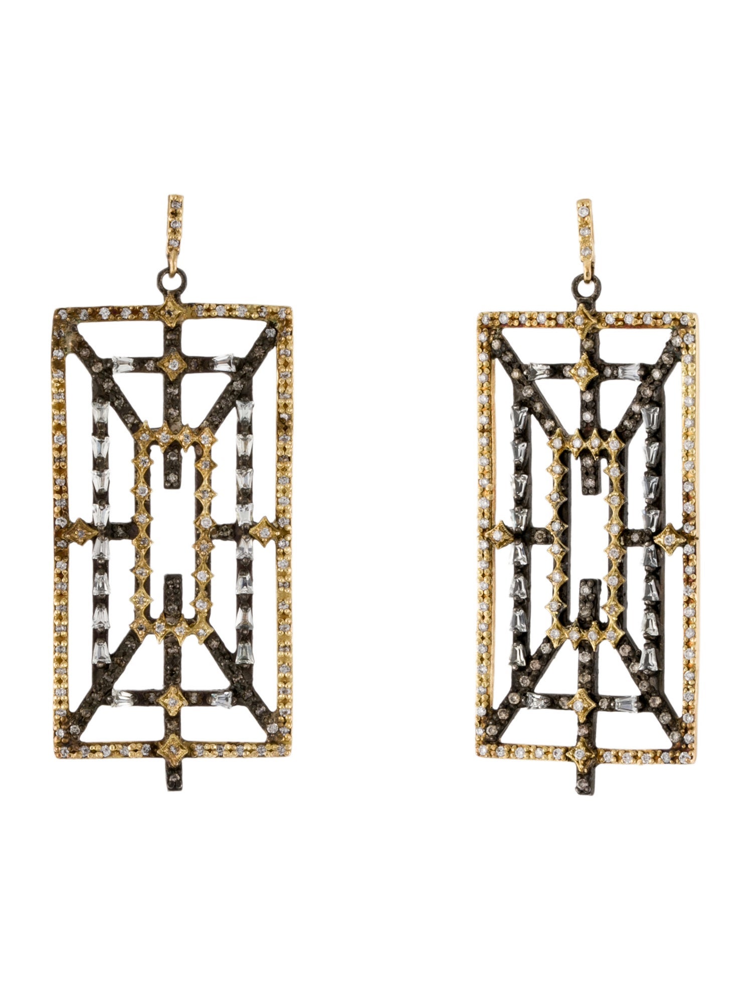Armenta Two-Tone Diamond & Sapphire Old World Rectangular Drop Earrings