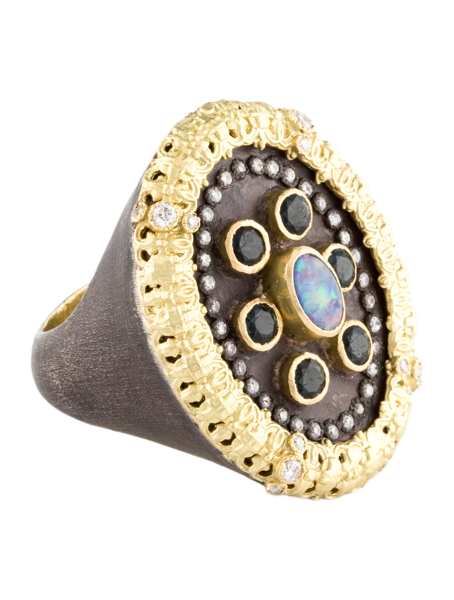 Armenta Opal, Tourmaline & Diamond Old World Ring
