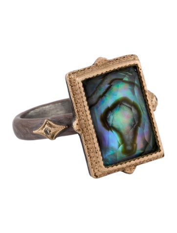 Pre-owned Armenta Diamond-accented Topaz & Abalone Doublet Cocktail Ring In Multi