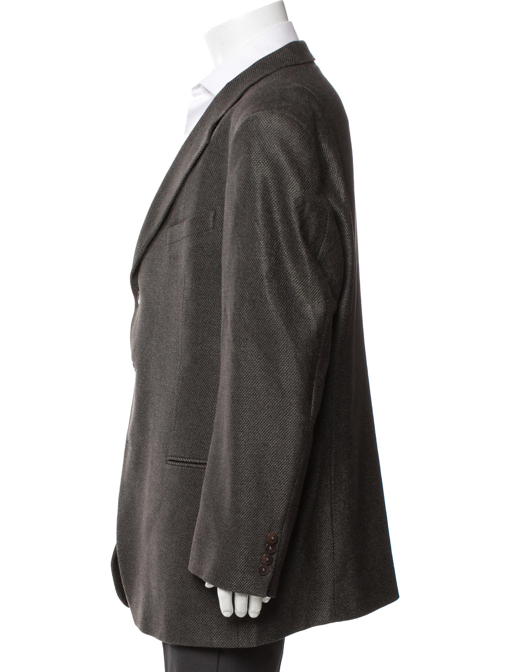 Armani Collezioni Men's Grey Pattern Printed Blazer with Three Button Closure, Cupro Lining, and Button Up Cuffs