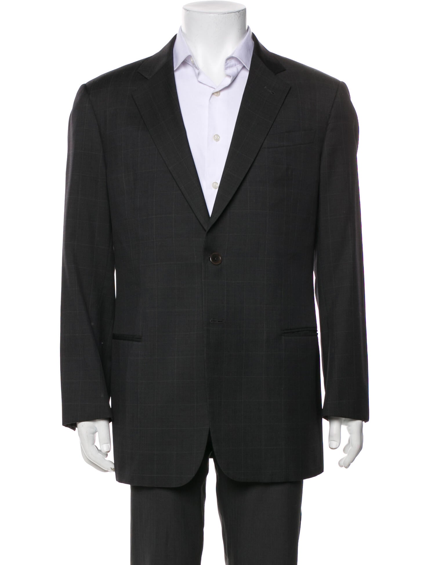 Armani Collezioni Wool Plaid Print Overcoat