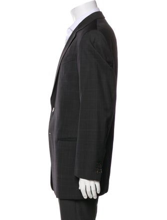 Armani Collezioni Wool Plaid Print Overcoat