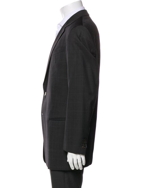 Armani Collezioni Wool Plaid Print Overcoat