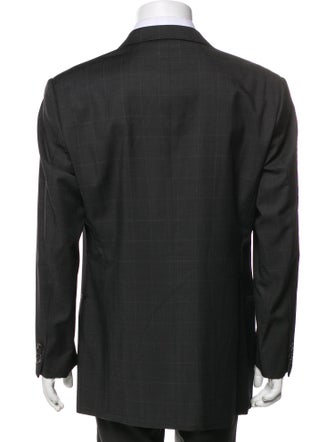 Armani Collezioni Wool Plaid Print Overcoat