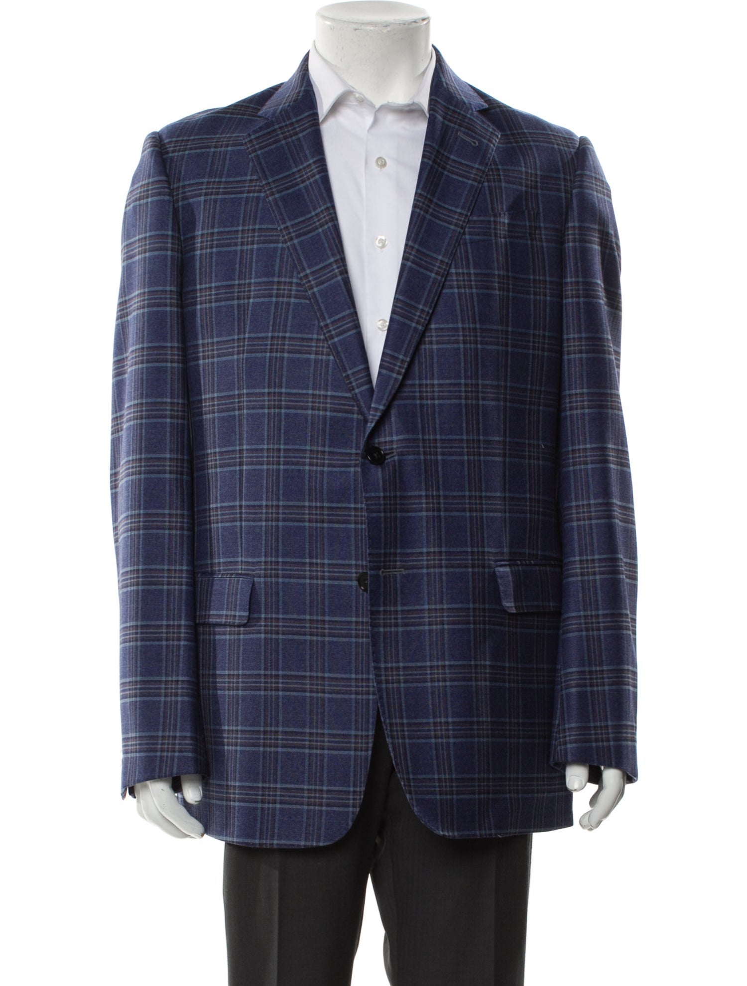 Armani Collezioni Virgin Wool Plaid Print Blazer