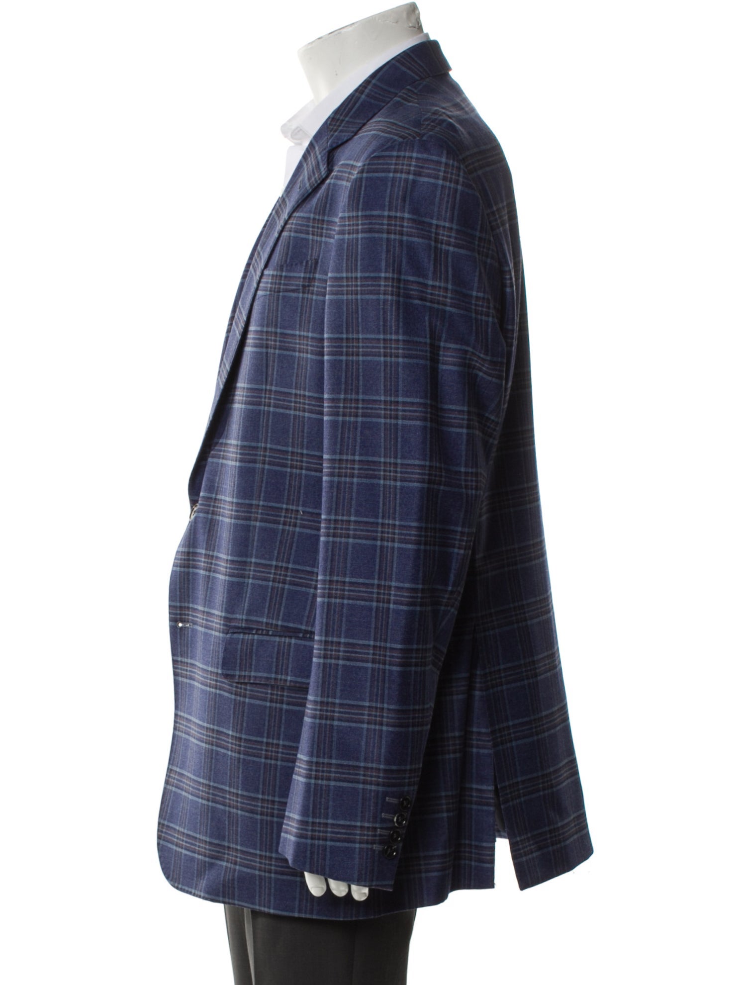 Armani Collezioni Virgin Wool Plaid Print Blazer