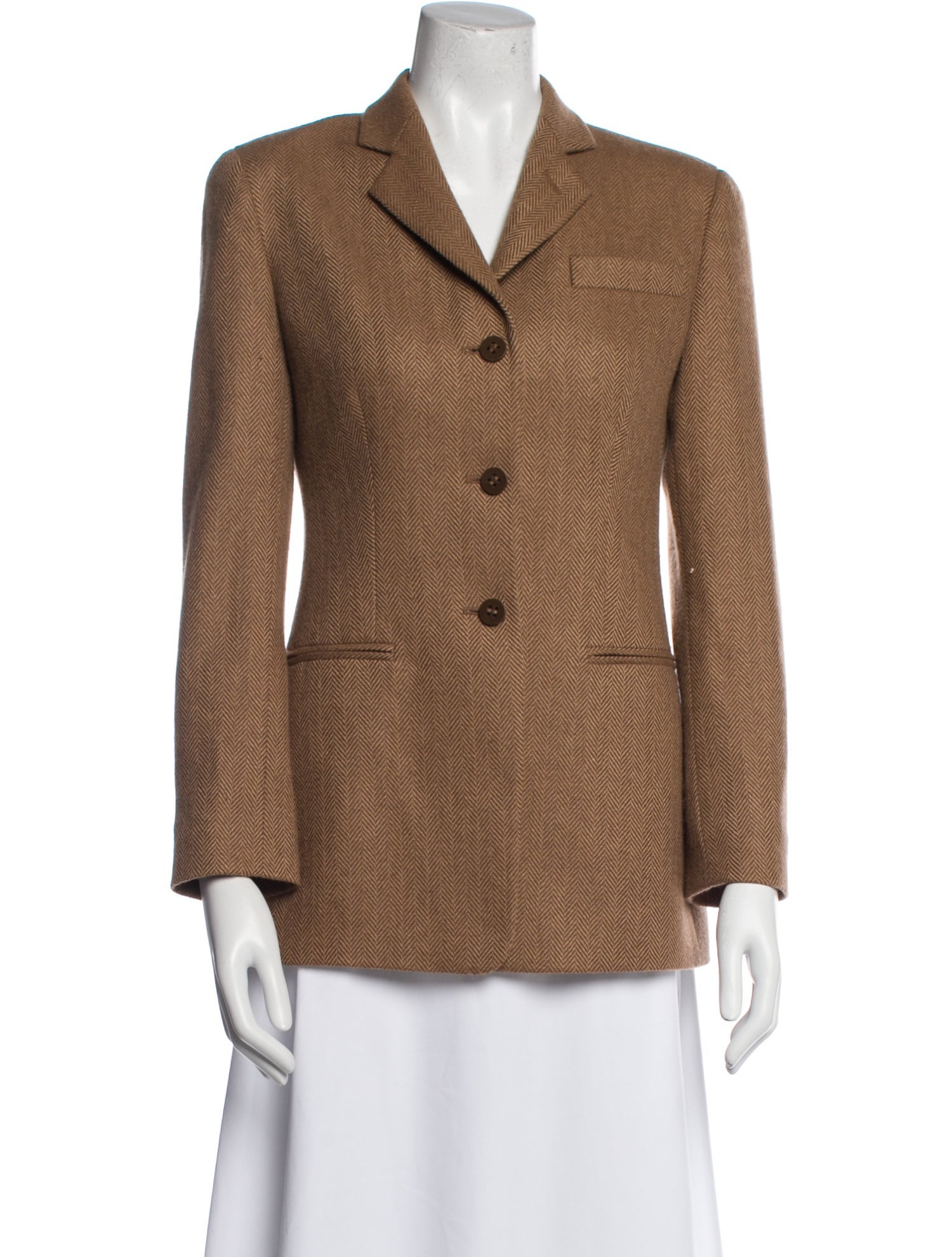 Armani Collezioni Camel Hair Plaid Print Blazer