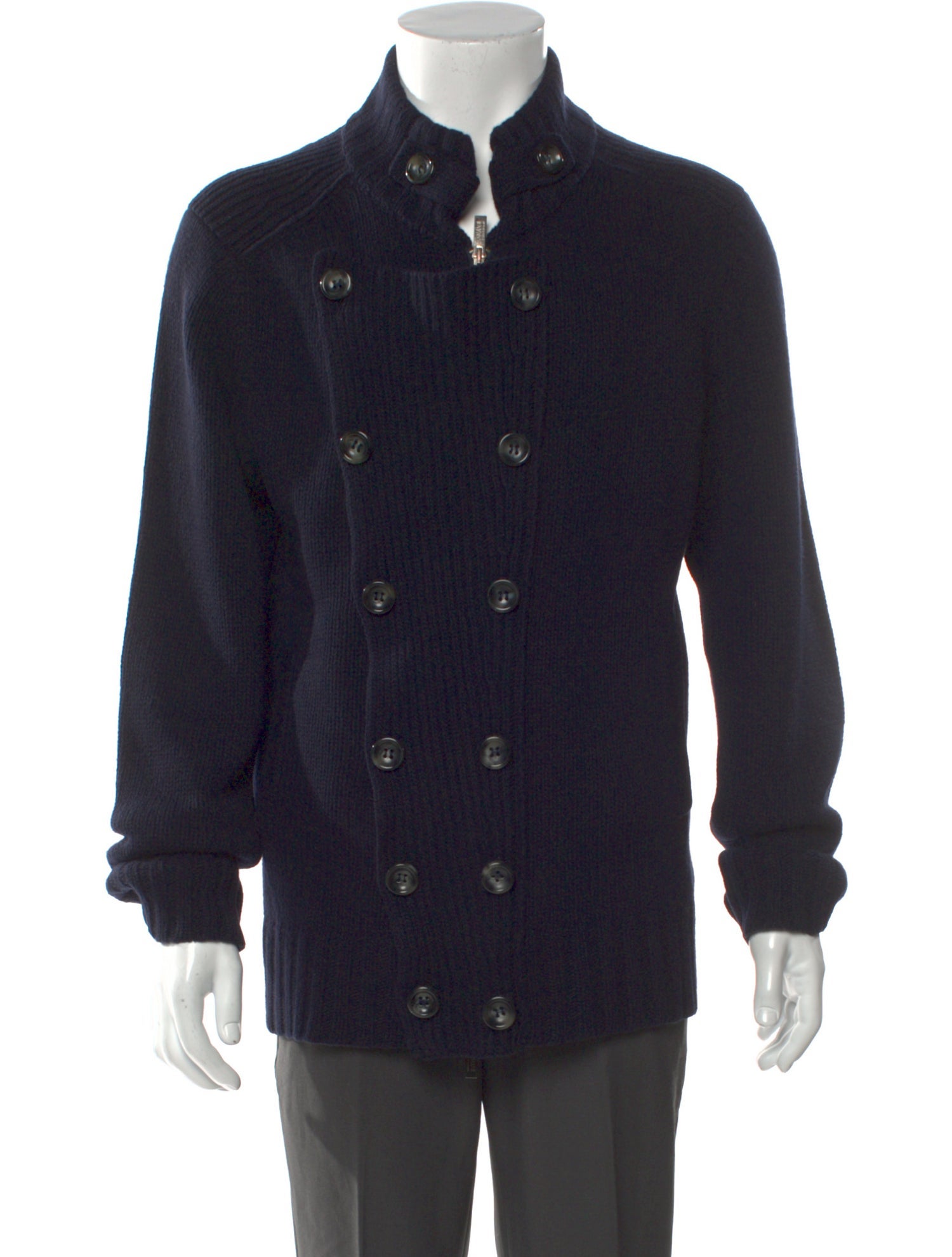 Armani Collezioni Wool Mock Neck Cardigan
