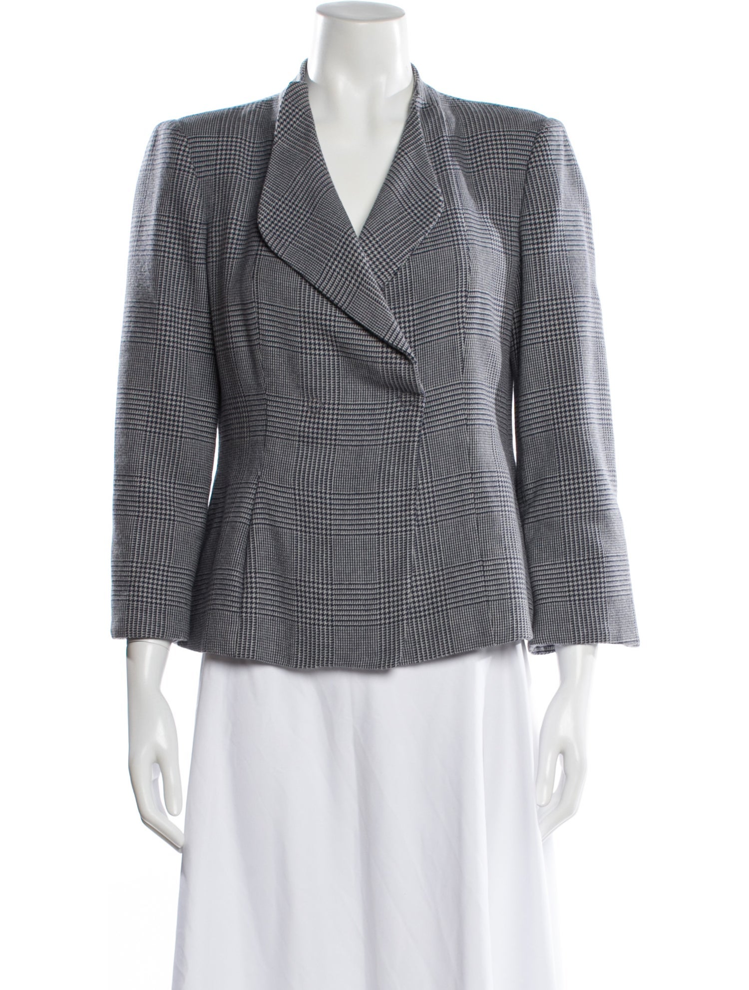 Armani Collezioni Virgin Wool Plaid Print Blazer