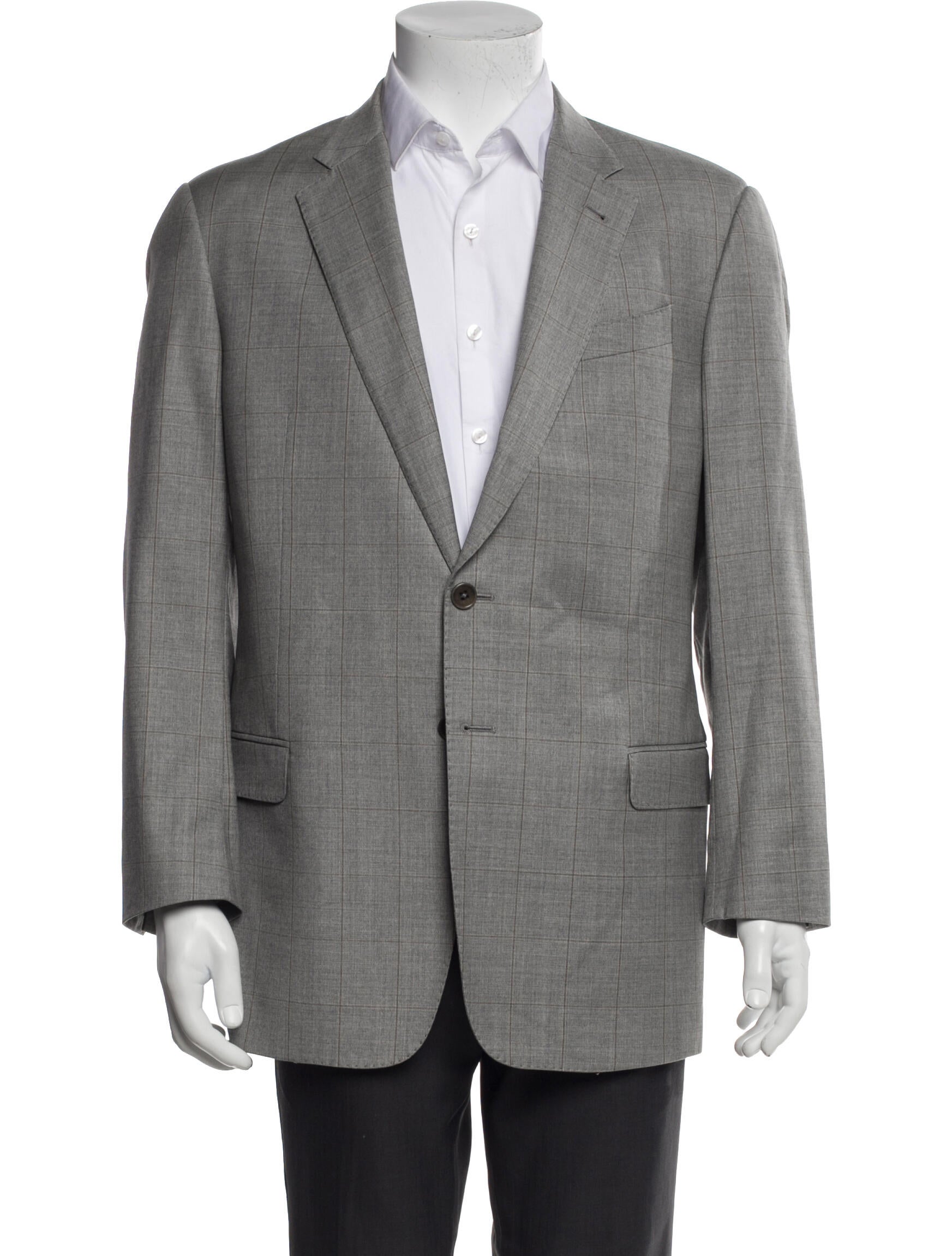 Armani Collezioni Virgin Wool Plaid Print Blazer