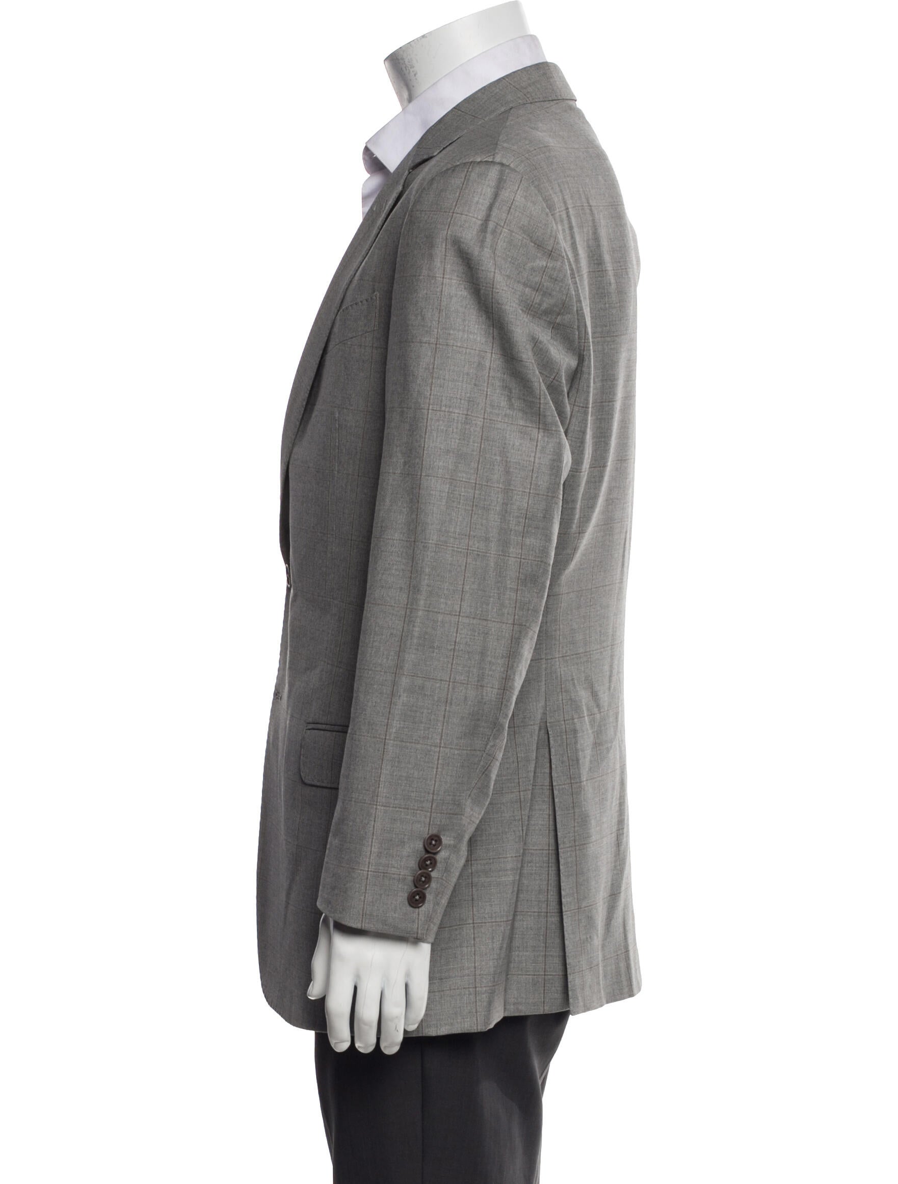 Armani Collezioni Virgin Wool Plaid Print Blazer