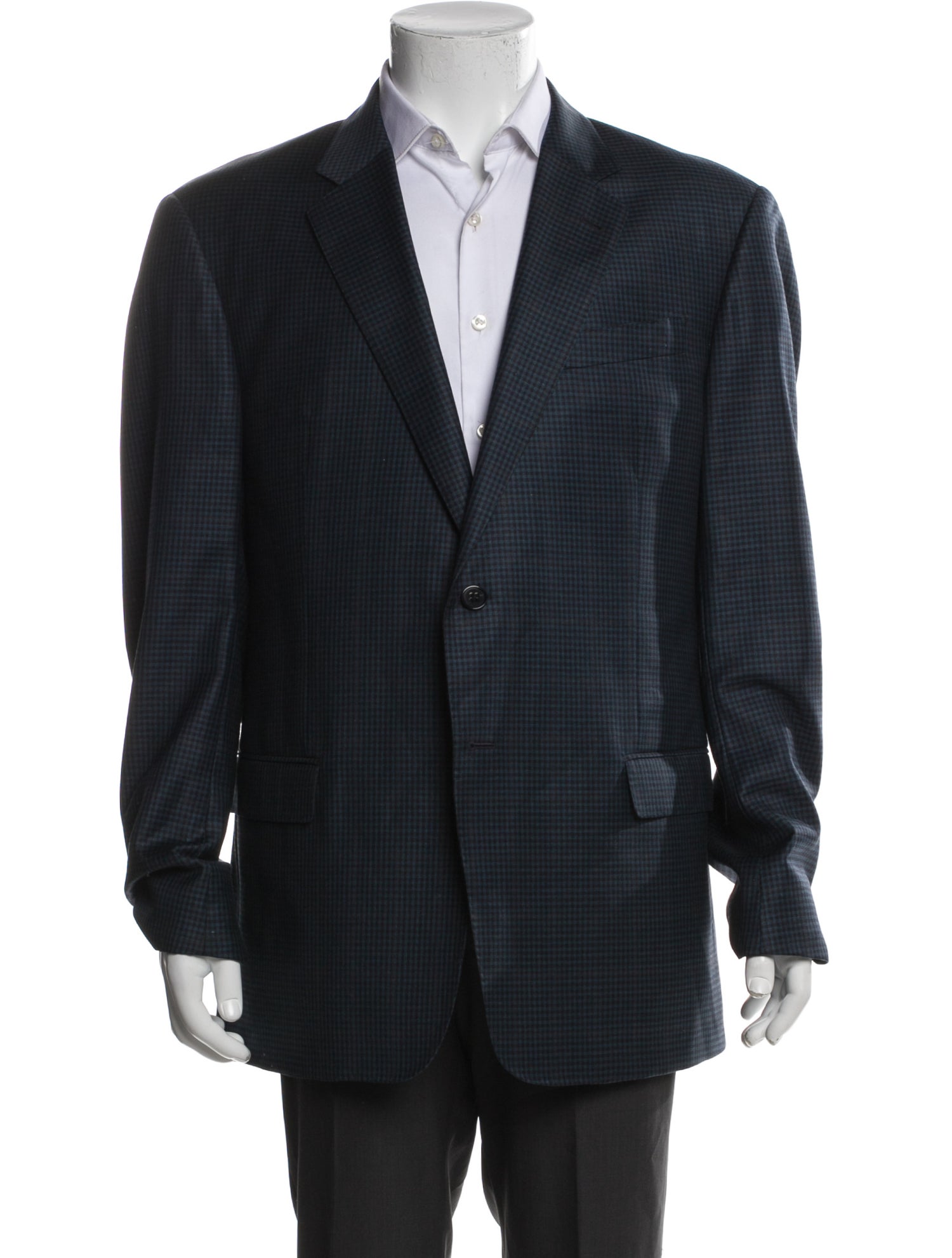Armani Collezioni Virgin Wool Plaid Print Blazer