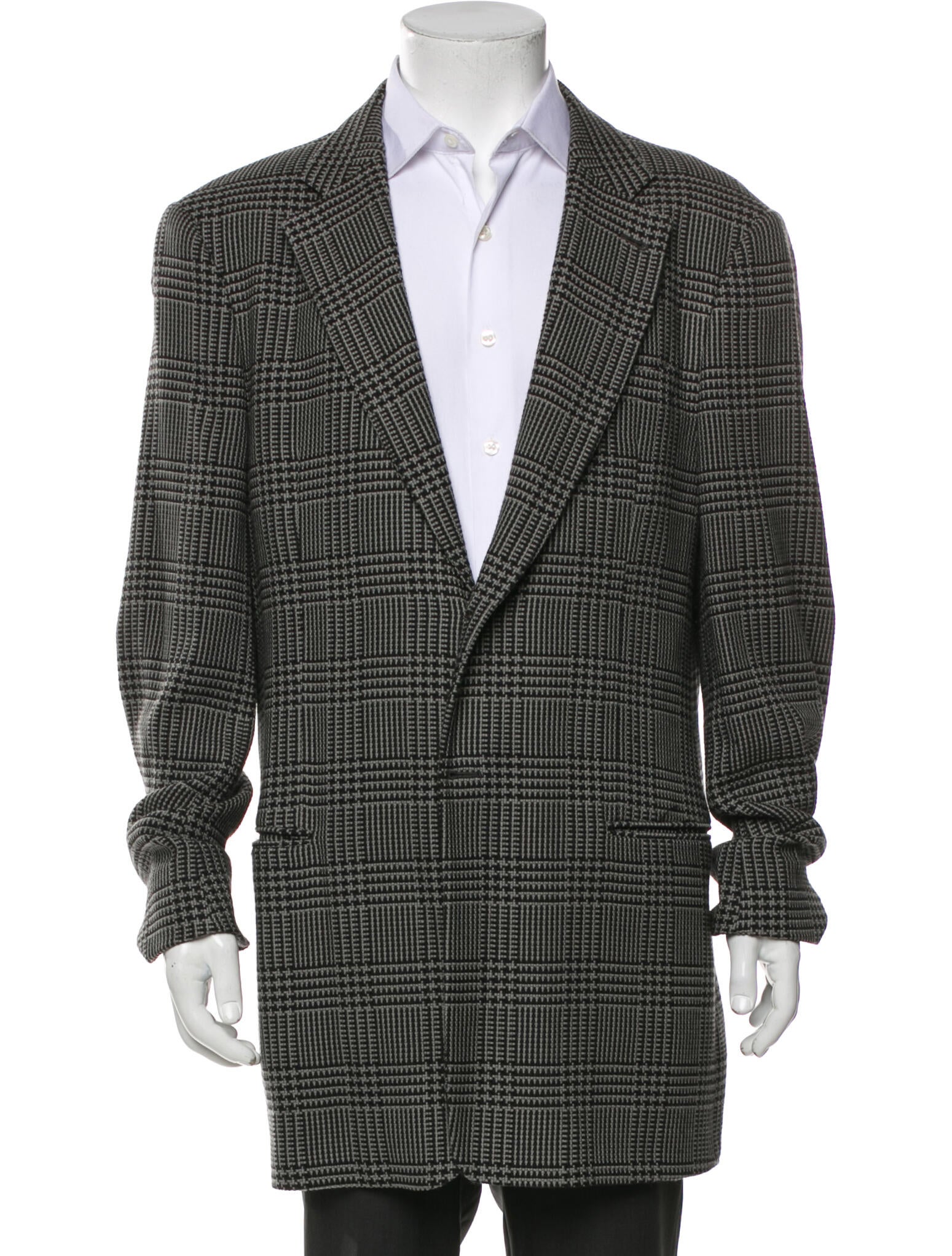 Armani Collezioni Wool Plaid Print Peacoat