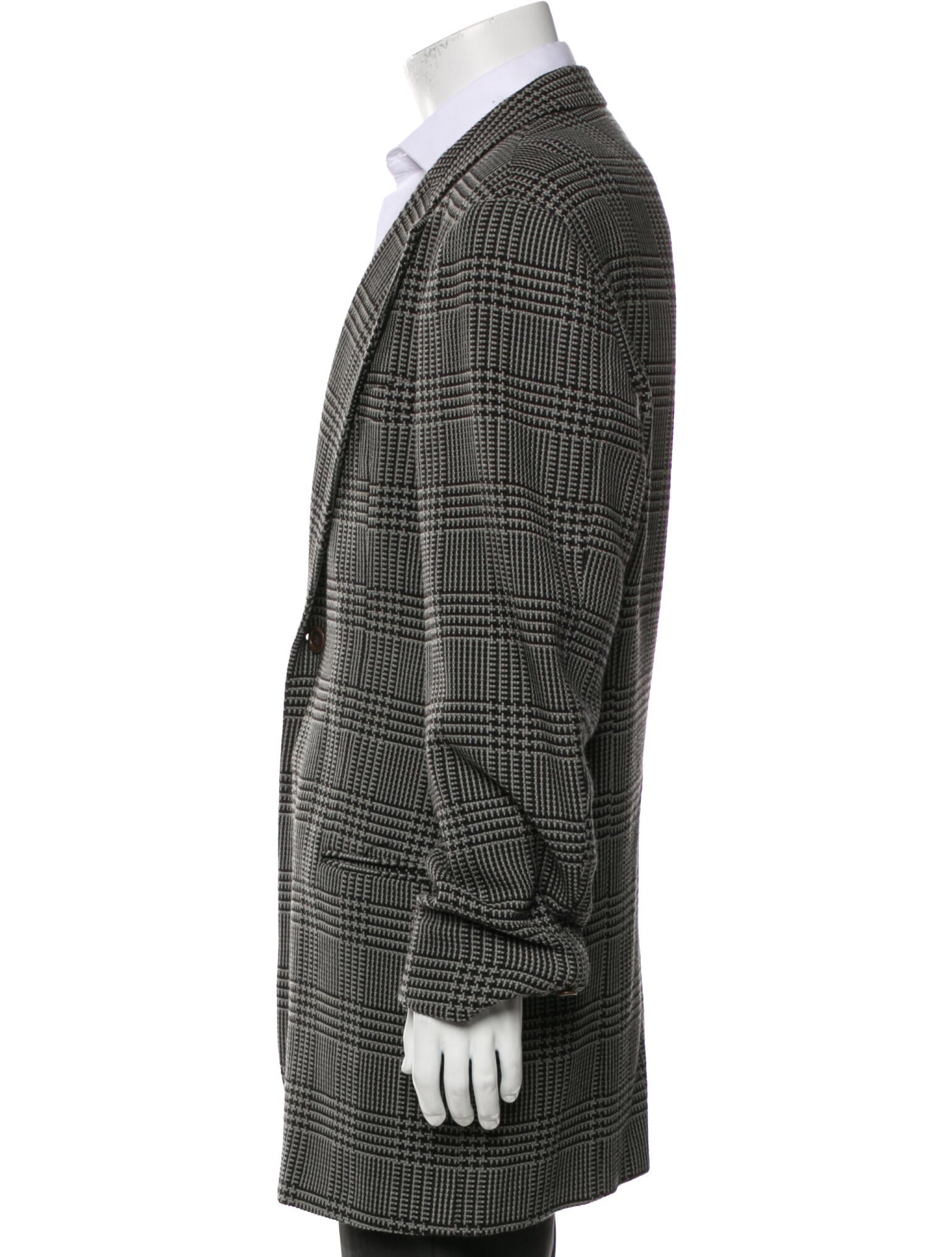 Armani Collezioni Wool Plaid Print Peacoat