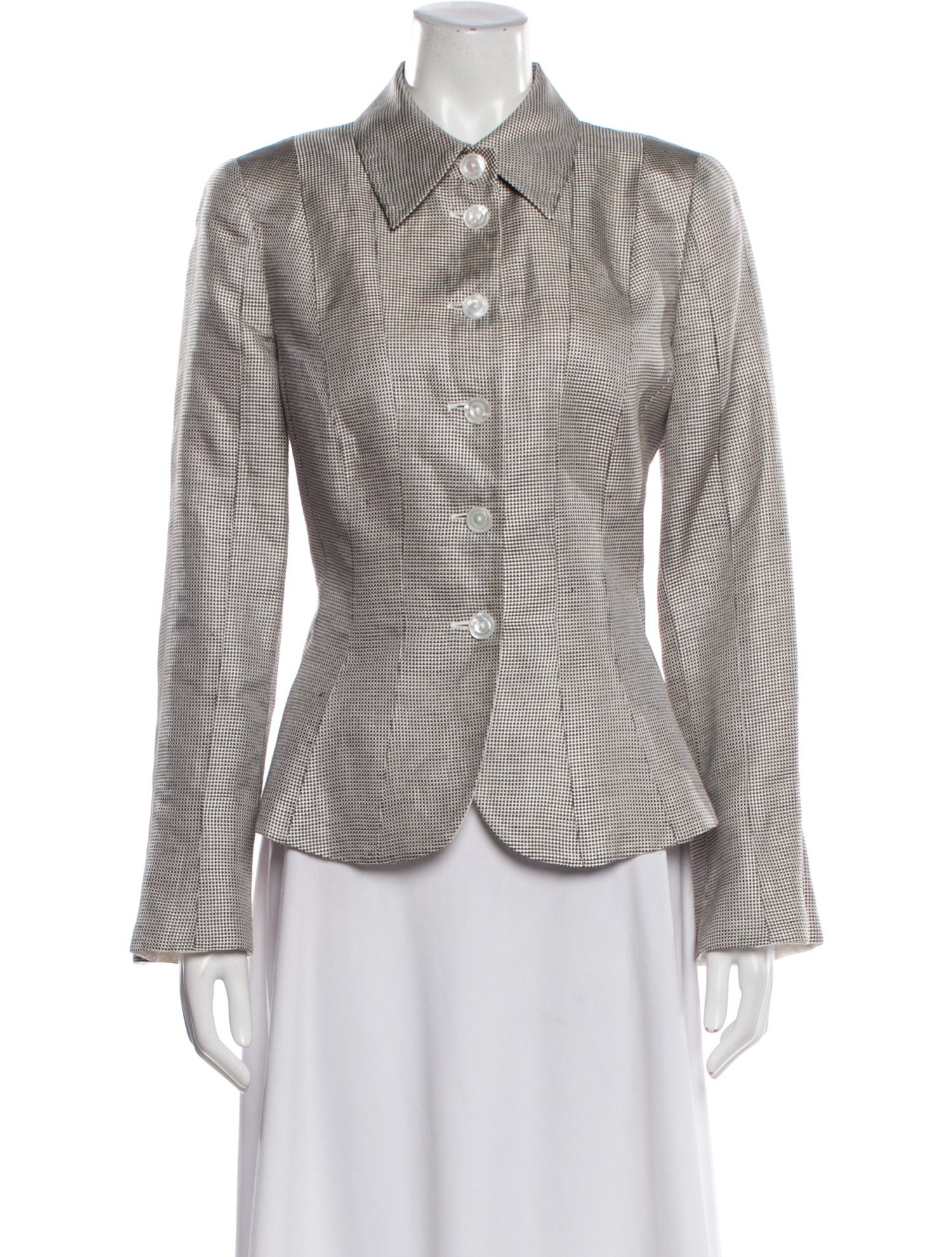 Armani Collezioni Linen Plaid Print Evening Jacket