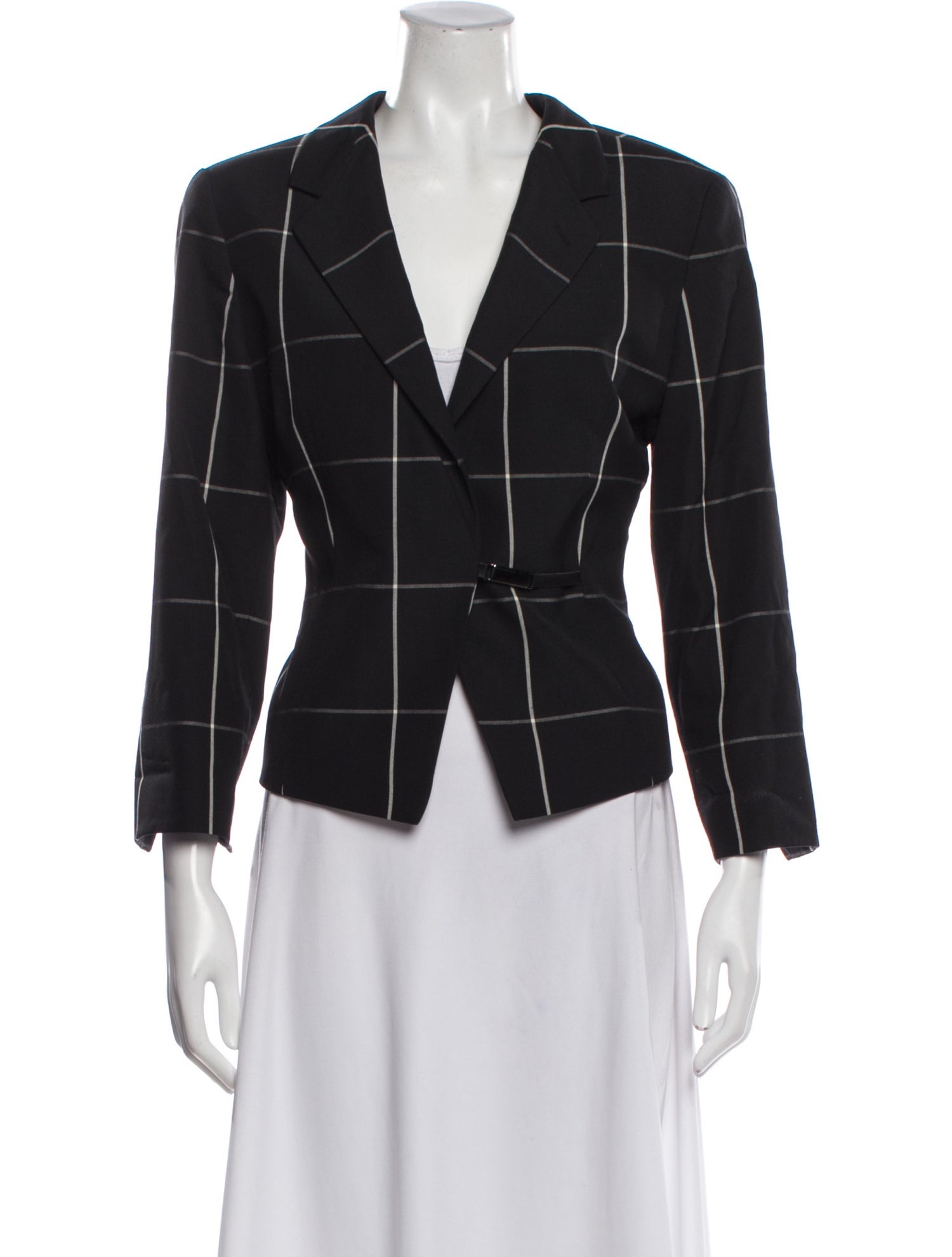 Armani Collezioni Virgin Wool Plaid Print Blazer