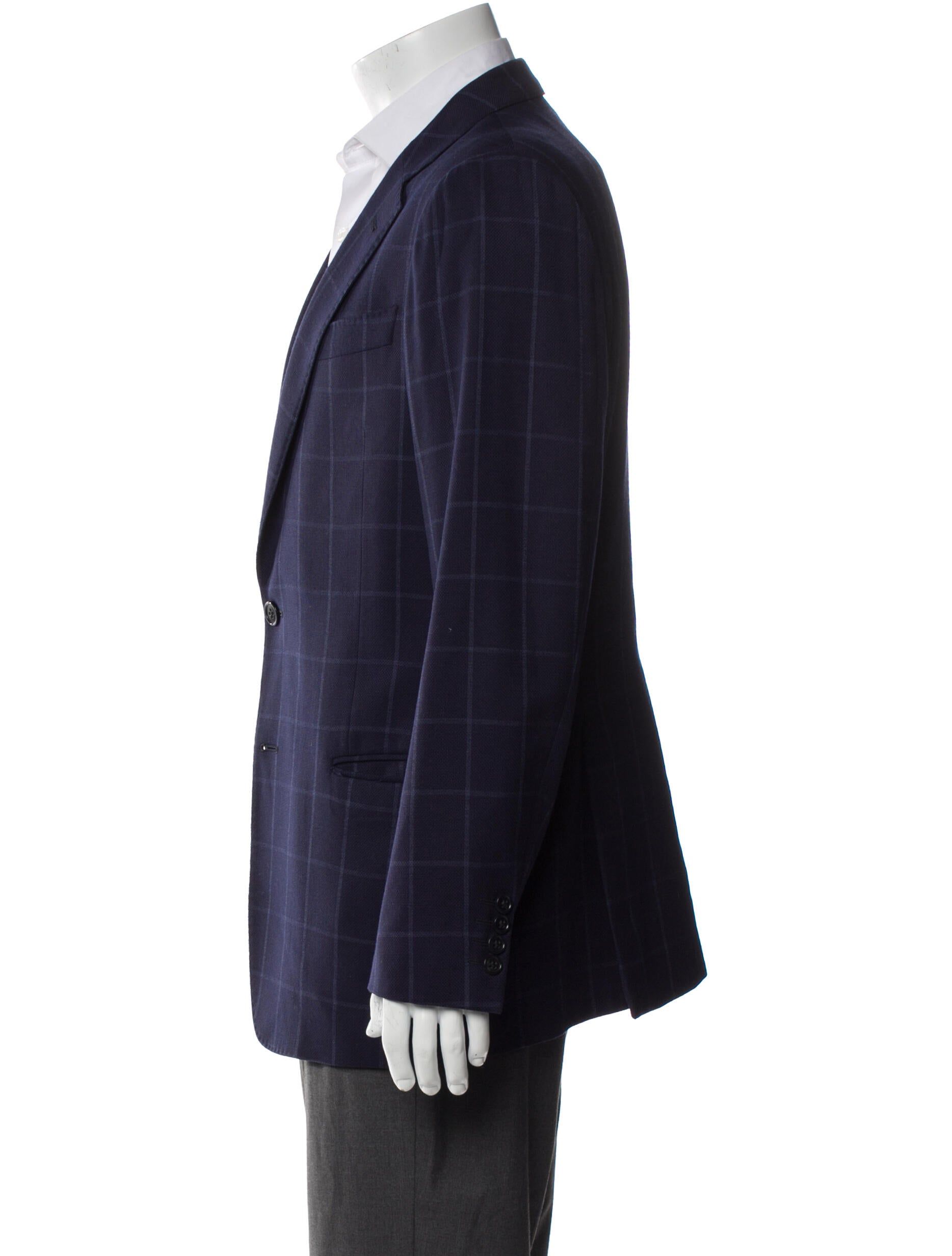 Armani Collezioni Virgin Wool Plaid Print Blazer