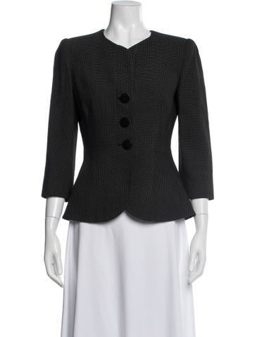 Pre-owned Armani Collezioni Linen Patterned Blazer In Black