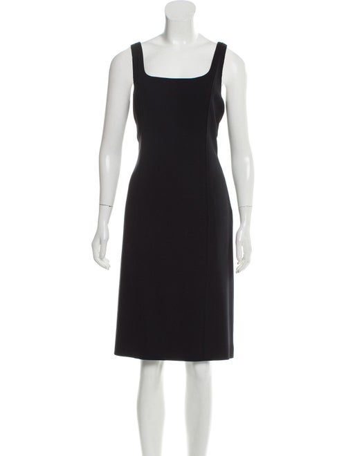 Armani Collezioni Wool Square Neck Midi Dress Blac