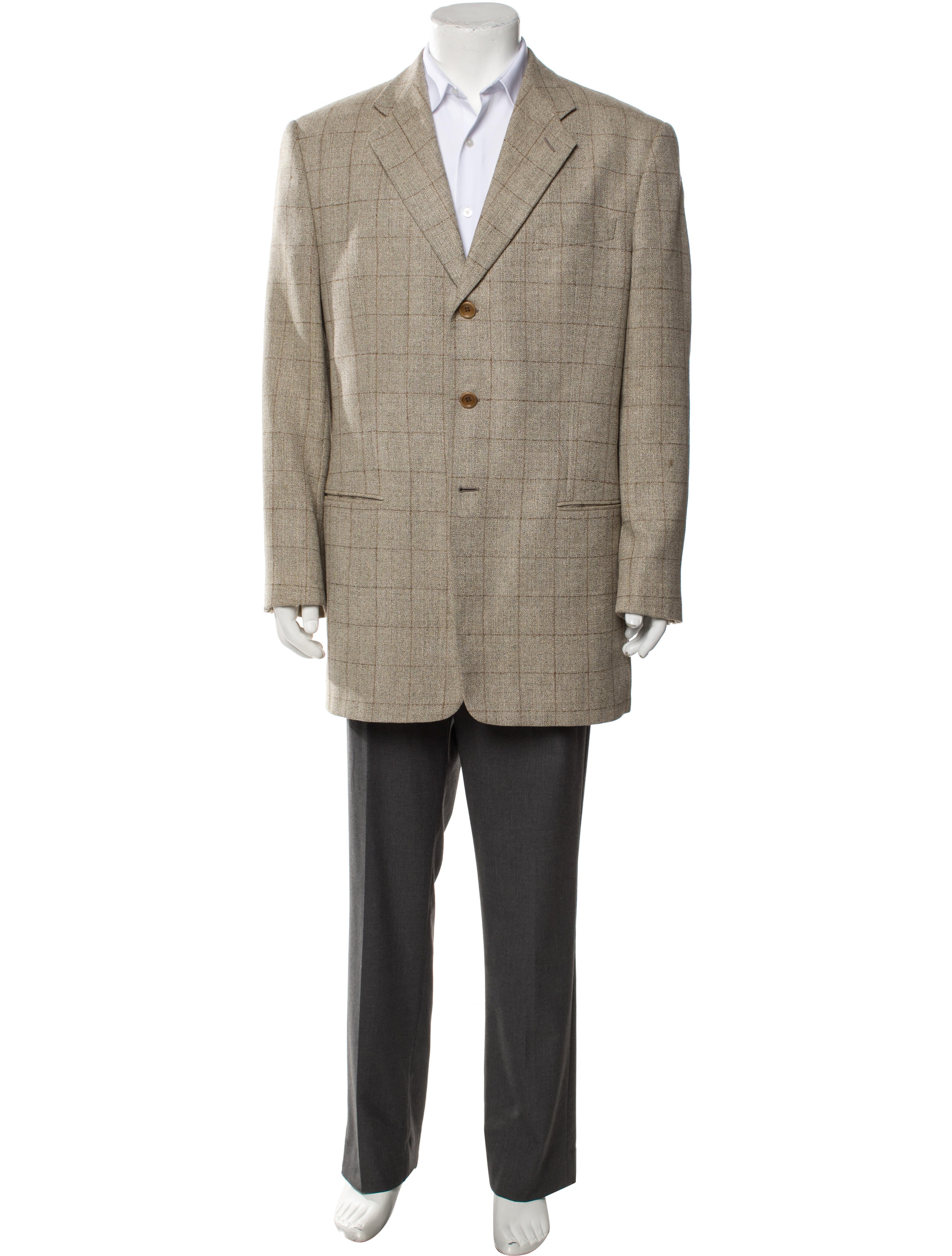 Armani Collezioni Wool Plaid Print Blazer