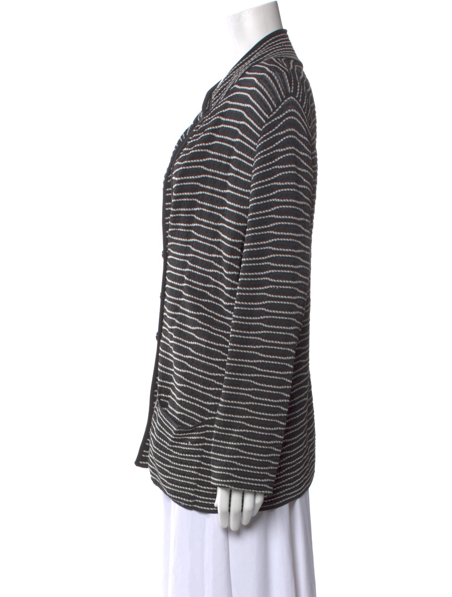 Armani Collezioni Striped Plunge Neckline Sweater